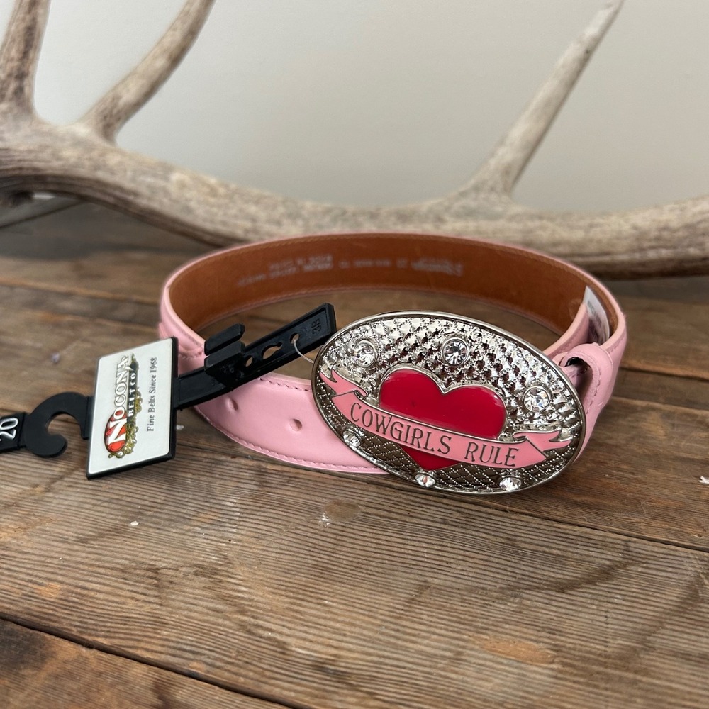 NWT Nocona‎ Pink Leather Rodeo Cowgirl Rule Belt Rhinestone Buckle Size 20
